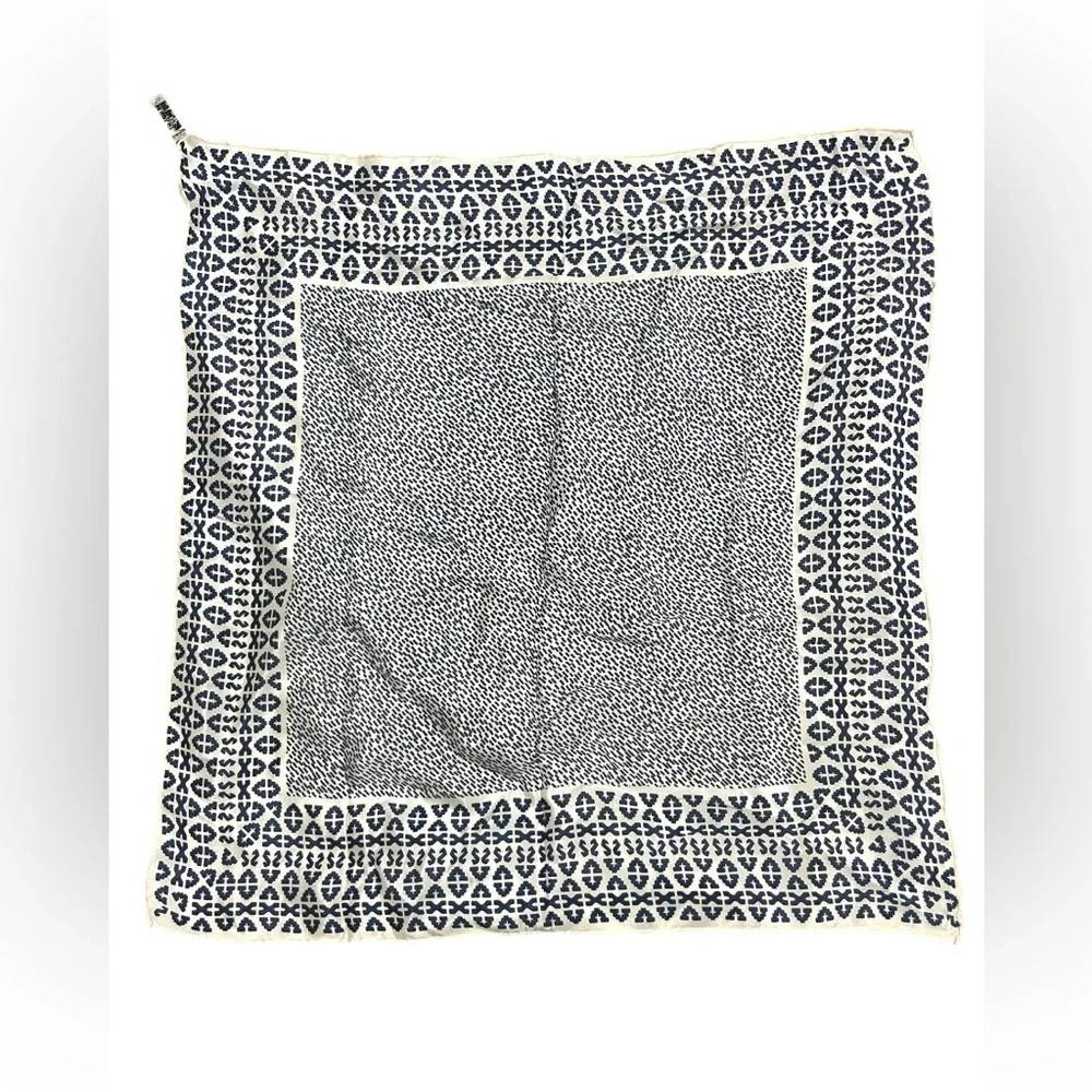 Baar & Beards Inc Navy and White Silk Hand Block Print Patterned Scarf - Picture 1 of 4